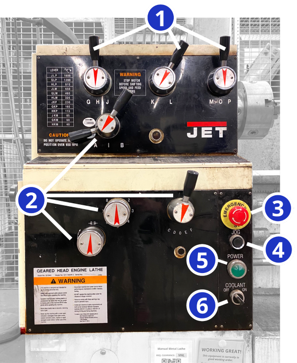  Annotated image of Lathe control panel